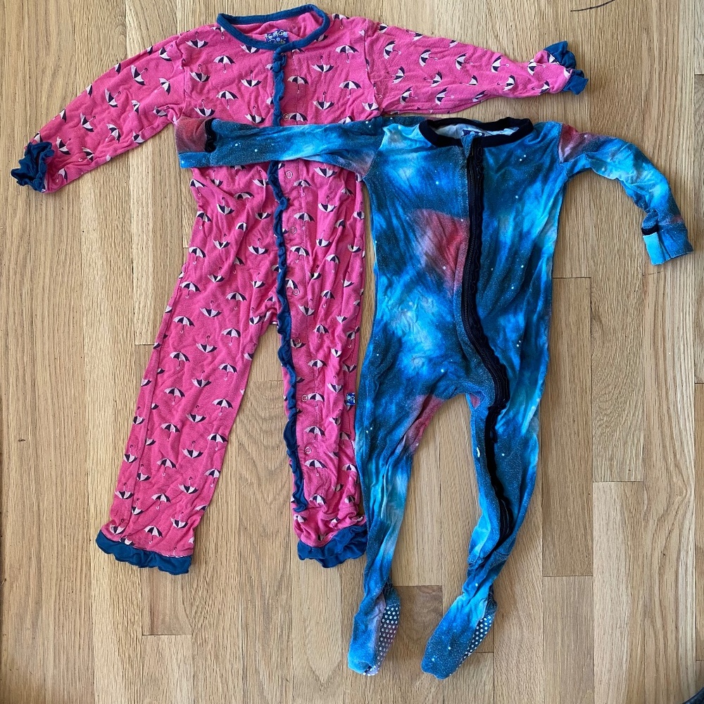 2 Pairs/Lot KicKee Pants Zipper Button Onesies Diaper Flap Footed Footless